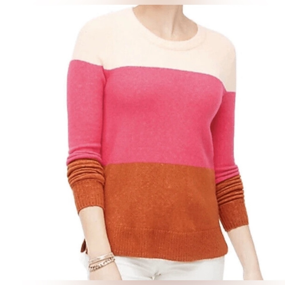 J. Crew Pink and Brown Colorblock Crewneck Sweater - Size M